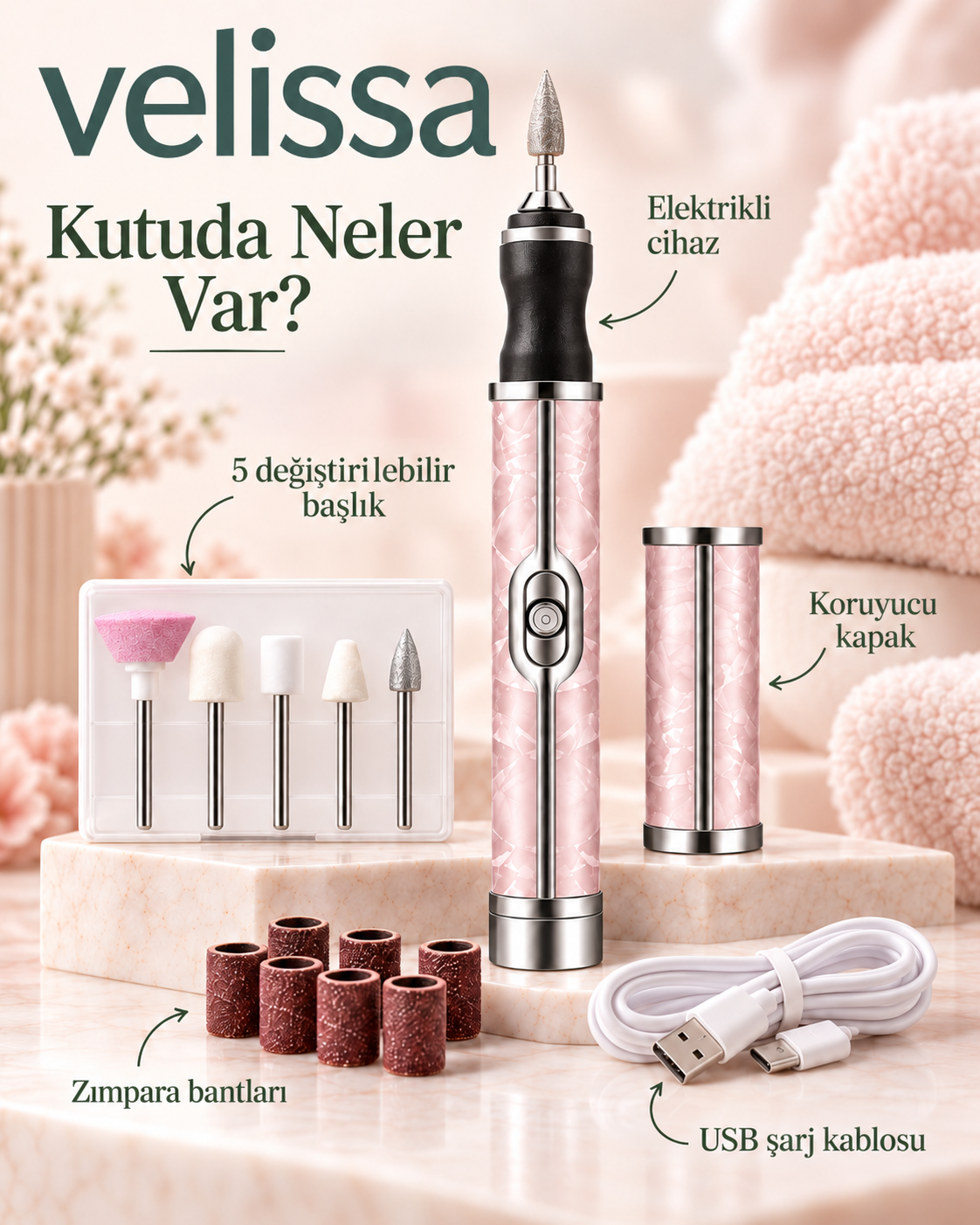 Velissa NailPro™ 13 Parça Şarjlı Tırnak Bakım Seti
