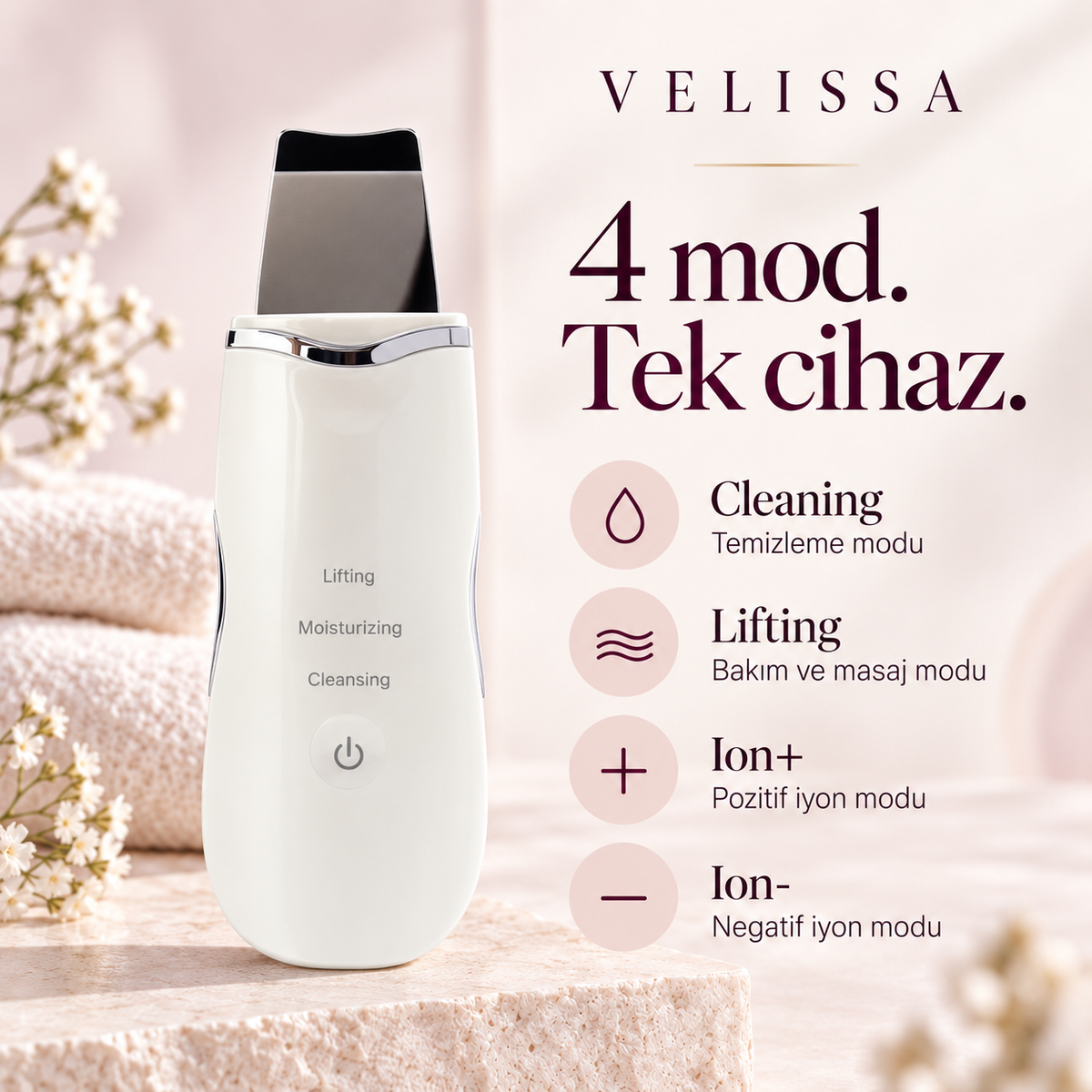 Velissa PureGlow — Ultrasonik Cilt Temizleme Cihazı
